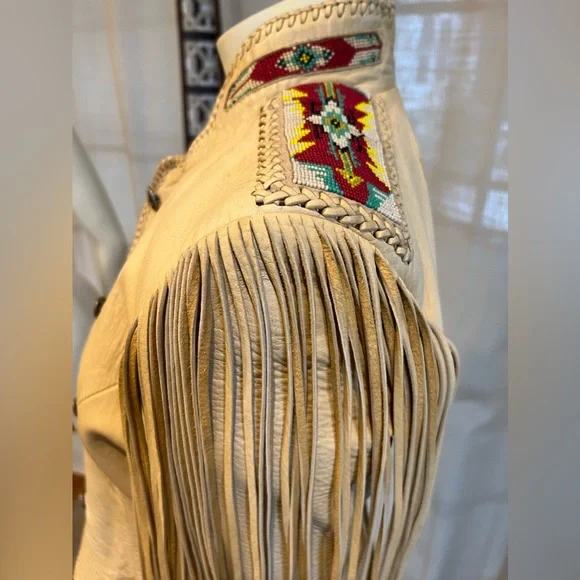 Ren Ellis Southwest Beaded Women Leather Jacket with Fringe - Picture 5 of 12